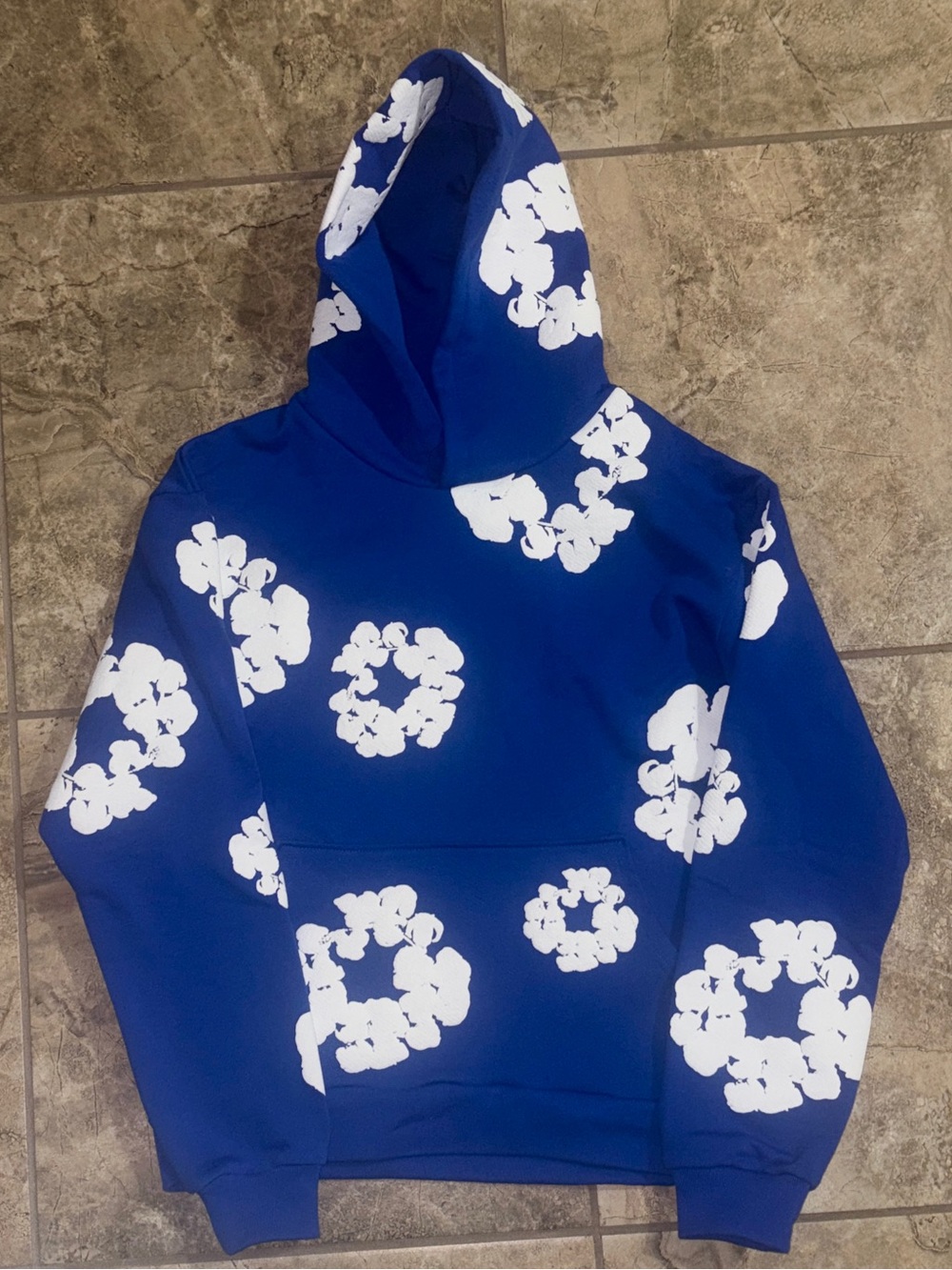 Men's Blue Floral-Print Hoodie Sweatshirt